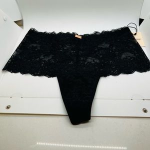 NWT Revolve Daydream Nation Hi Rise Lace Thong Shorty Black Size Medium